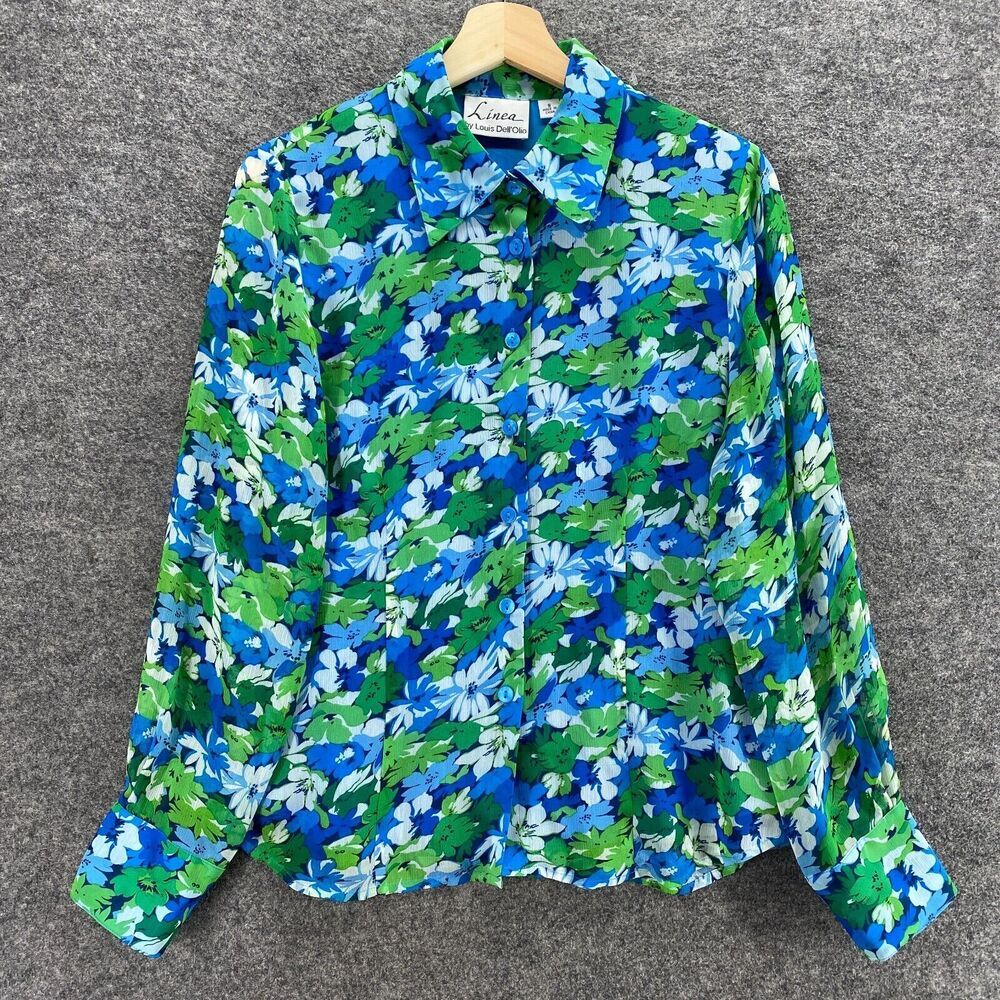 Linea Shirt Women S Small Blue Floral Button Up Collared Lined Long Sleeve